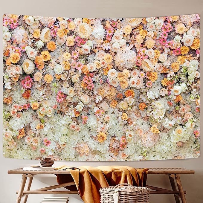 JAWO Floral Wall Tapestry for Girls, Colorful Pink Rose Flower Tapestries Wall Hanging for Bedroom, Romantic Spring Aesthetic Tapestry Beach Blanket College Dorm Home Decor (71" W X 60" H)