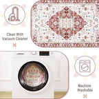 Amearea Vintage Design Area Rugs for Living Room, 4x6 Machine Washable Floral Collection Traditional Bedroom Rug, Low Pile Cute Kids Room Print Carpet, No Slip Office Kitchen Home Decor, Red