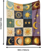 Sun and Moon Throw Blanket, Bohemian Soft Cozy and Warm Couch Blankets Gift for Sun and Moon Lover, Decorative Blankets for Sofa Couch Bed, Dark Brown 60×80 inches