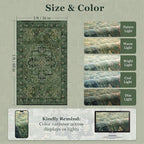 Dark Green Vintage Entryway Rug 3x5, Tranditional Medallion Distressed Throw Rug for Bedroom Bedside, Washable Non Slip Low Pile Small Area Rug for Living Room/Kitchen/Bathroom/Dorm/Closet