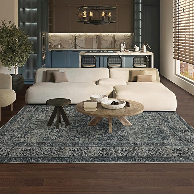 Area Rug 6×9, Large Vintage Boho Rug,Ultra-Soft Low Pile, Washable, Non Slip,Stain Resistant, Printed Carpet for Living Room Bedrooms Playroom Office Kitchen,Moss/Green