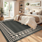 GarveeHome Solid Bordered Easy Jute Rug 5x7 Washable Jute Rugs for Living Room Patio Farmhouse Indoor Outdoor Rug Non Slip Non-Shedding Neutral Rugs for Patio Backyard Dining Room Bedroom, Black