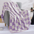 WRENSONGE Checkered Throw Blanket, Purple Soft Cozy Fluffy Warm Hand Made Throw Blankets for Couch, Sofa, Chair, Bed, Camping, Picnic, Travel Lightweight Bed Blanket - 50"*70"