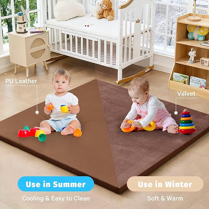 Waterproof Baby Play Mat for Floor Memory Foam 79 * 79 Cushion Playpen Playmat Tummy Time Nursery Rug Thick Pad Create Soft & Safe Area for Infants,Toddler,Kids,Chestnut