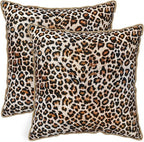 KSLIDS Leopard Print Faux Fur Soft Velvet Throw Pillow Covers Set of 2 Brown Black Cheetah Decorative Pillow Covers 16x16 Inch Animal Pillow Case for Sofa Couch Bedroom Farmhouse Home Decor