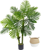 Artificial Palm Tree, 4ft Golden Cane Fake Palm Plant with Basket, Phoenix Palm UV Resistant Faux Plants for Indoor Outdoor Home Garden Patio Office Décor