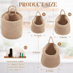 Honeydak Boho Decor Hanging Wall Baskets for Kitchen 3 Pack Teardrop Baskets with Hooks Storage Fruit Onion Vegetable Potato for Home 3 Sizes(Light Linen,Barrel,Cotton Rope)