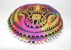 CRAFT KALA Large Round Bohemian Floor Pillow Pouf Cover Mandala Meditation Room Pillow Cover for Adults Boho Seating Poufs Cushion Cover for Kids Playroom Multi Hamsa 32" Round