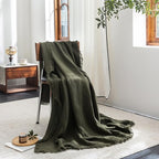 FOSSA Muslin Blanket with Fringe - 4-Layer 100% Cotton Gauze Super Soft & Breathable Throw -Lightweight Decorative Cooling Blanket for Bed, Sofa, Office -Super King Size 108" × 98" (Olive Green)