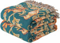 Boho Throw Blanket Twin Size, Soft Cozy Cotton Muslin Quilt Blanket for Bed Decor, Floral Patterned Couch Sofa Chair Cover, Vintage Farmhouse Cottage Tapestry Woven Blanket, Green&Orange