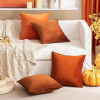 MIULEE Burnt Orange Velvet Throw Pillow Covers 18x18 Soft Decorative Solid Square Cushion Cases Pack of 2 Modern Luxury Home Decor for Couch, Sofa, Bedroom
