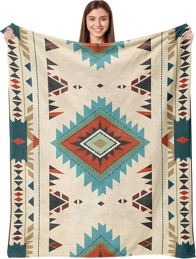 Aipon Boho Aztec Throw Blanket 50"x 60", Western Indian Native American Blanket Southwestern Decor, Beige Soft Cozy Lightweight Throws Blankets Gifts for Women Men Couch Bed Sofa Chair