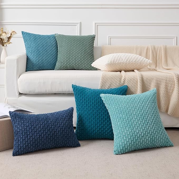 Kevin Textile 14x22 Inch Pillow Cover 1 Pack Boho Decorative Soft Striped Corduroy Lumbar Farmhouse Color Accent Rectangle Cushion Case for Living Room Couch Sofa Bed, Teal Green