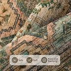 8x10 Area Rugs for Living Room Bedroom, Large Washable Rug, Brown Vintage Retro Boho Rug, Non Slip & Low Pile Faux Wool Thin Carpet for Indoor Dining Room and Kids Room(Brown 8x10ft)
