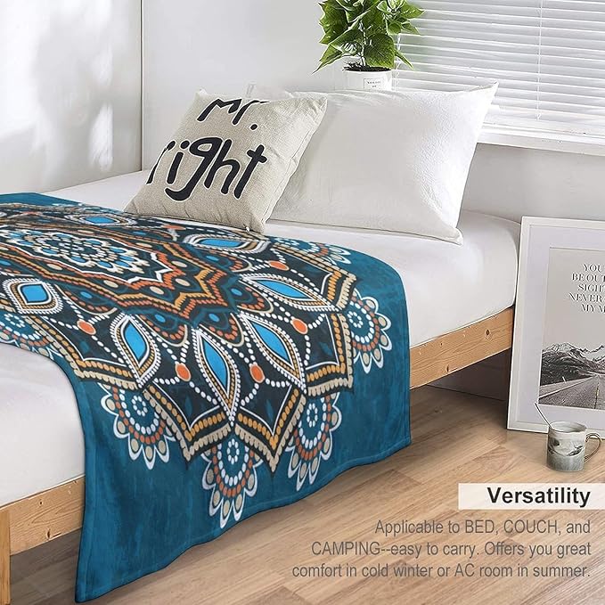 Ornamental Mandala Throw Blanket Indian Hippie Bohemian Art Floral Texture Pattern Blanket for Sofa Bed Couch Chair Or Dorm 30"x40"