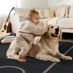 Tangsoo Easy Jute Rug 2x6 Washable Runner Rug for Hallways,Non-Slip Thin Outdoor Rug Runner,Modern Farmhouse Black Round Rainbow Carpet Runner for Porch Laundry Bedroom Kitchen Entryway