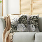 Olive Green White Grey Gray Pillow Covers 16X16 Inch Set of 2, Spring Modern Geometry Dahlia Floral Print Decorative Throw Pillow Covers Outdoor Farmhouse Cushion Case for Couch Sofa Bed Decor