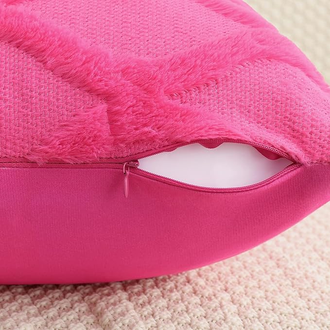 decorUhome Spring Euro Sham Throw Pillow Covers 26x26 Inch Set of 2, Soft Plush Faux Fur Wool Hot Pink Accent Couch Pillow Covers for Modern Farmhouse Bed Sofa Living Room