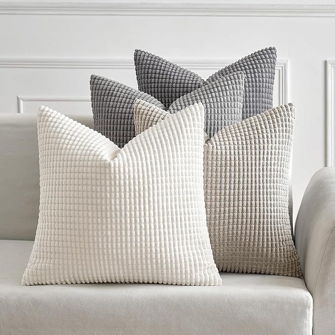 MIULEE Timeless Neutral Pillow Covers 16x16 Inch Set of 4 Mid Century Modern Grey Throw Pillows Rustic Corduroy Couch Pillowcases Nordic Home Decor for Sofa Living Room Bed