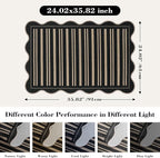 Striped Easy Jute Entryway Rug, 2x3 Black Indoor Outdoor Doormat, Washable Small Kitchen Rug Non Slip Farmhouse Scalloped Rugs for Front Door Entrance Bathroom