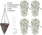 HyeFlora Artificial Faux Hanging White Flowers Plants Basket for Outdoor Outside Christmas Winter Decor, Fake UV Resistant Realistic Morning Glory Flowers for Porch Home Balcony Yard Patio Decoration