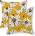 Summer Pillow Covers 18x18 Inch Set of 2 Yellow Daisy Sunflowers Floral Bee Pillow Covers Spring Outdoor Pillow Cases Linen Farmhouse Seasonal Cushion Covers Decor for Living Room Bedroom