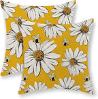 Summer Pillow Covers 18x18 Inch Set of 2 Yellow Daisy Sunflowers Floral Bee Pillow Covers Spring Outdoor Pillow Cases Linen Farmhouse Seasonal Cushion Covers Decor for Living Room Bedroom