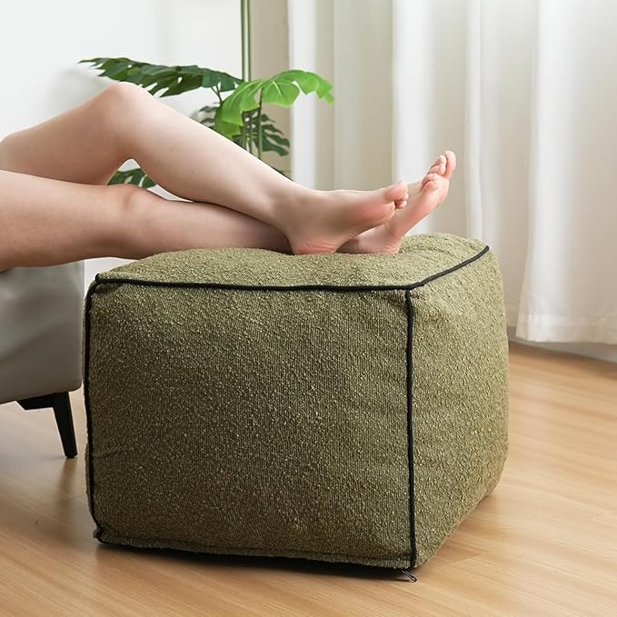 Pouf Ottoman Stuffed Modern Foam Filled Foot Rest Poufs for Living Room Chair Decorative 20 X 15 Inches Boho Relax Stool Floor Poufs Foot Rest for Living Room,Green