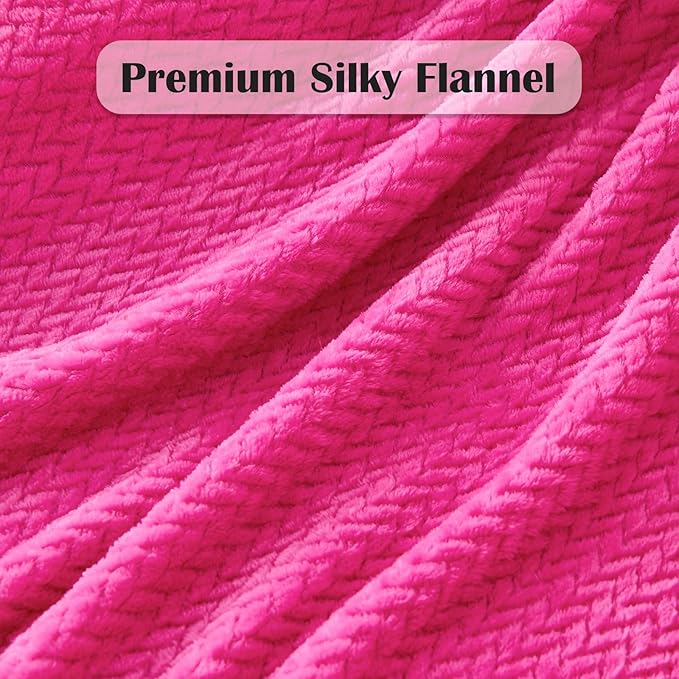 NEWCOSPLAY Super Soft Queen Blanket Hot Pink Premium Silky Flannel Fleece Leaves Pattern Lightweight Bed Blanket All Season Use (Hot Pink, Queen(90"x90"))