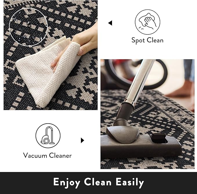 Lahome Bijou Moroccan Easy Jute 3x5 Entryway Rug, Indoor Outdoor Patio Rug 3x5 Farmhouse Black Washable Living Room Carpet, Non Slip Indoor Outdoor Carpet for Patio Courtyard Deck