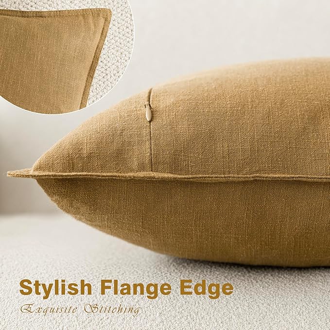 Foindtower Pack of 2, Decorative Linen Soild Throw Pillow Covers Soft Accent Cushion Case Boho Farmhouse Pillowcase for Chair Couch Sofa Bedroom Living Room Home Decor 18 x 18 Inch Honey Mustard