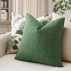 Foindtower Set of 2 Decorative Linen Check Throw Pillow Covers Neutral Farmhouse Vintage Cushion Covers Modern Boho Accent Home Decor for Sofa Chair Couch Bedroom Living Room,18×18 Inch,Forest Green