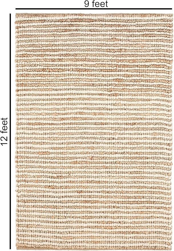 FRELISH DECOR Wool and Jute Premium Handwoven Chunky Stripes Rug - Contemporary Area Rug for Living Room Bedroom (9' x 12' - Natural Ivory)