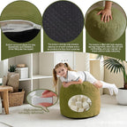 Sqodok Round Stuffed Pouf Ottoman for Foot Stools, 20"x 15" Corduroy Poufs Ottoman with Shredded Foam Filling, Washable Floor Poufs Foot Rest for Living Room Bedroom Home Decor and Office Chair