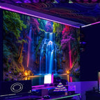 Miytal Blacklight Waterfall Tapestry - UV Reactive Glow in the Dark Neon Forest Wall Hanging, Vibrant Nature Landscape Wonderland for Bedroom, Living Room Decor - 94.5" x 126"