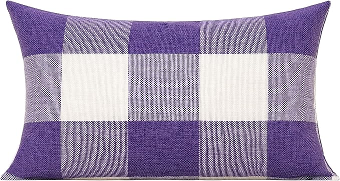 VAKADO 12x20 Set of 2 Purple Throw Pillow Covers Lumbar Buffalo Plaids Decorative Gingham Farmhouse Decor Outdoor Checkered Square Cushion Cases Home Decorations for Bedroom Couch Sofa Patio