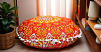 CRAFT KALA 22" Mandala Meditation Floor Pillows Cover Pouf Cover Round Seating Bohemian Mandala Cotton Floor Cushion Cover Outdoor Fireplace Seating Living Room Yoga Room Home Décor (Orange Flower)