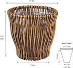 Household Essentials Small Reed Willow Waste Basket, Handwoven Basket with Removable Liner, Attractive Alternative to Plastic or Metal Cans, Brown