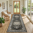Hallway Runner Rug Non Slip - Washable 2.6x8 Kitchen Rugs for Living Room, Low-Pile Soft Bedroom Rug Indoor Floor Stain Resistant Carpets for Entryway, Laundry, Bathroom Black Gold