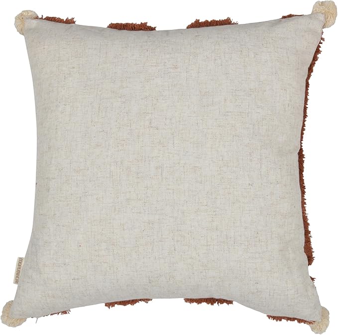 Boho Pillow Covers 18X18 Inch Boho Tufted Linen Throw Pillow Covers Decorative Pompoms Cushion Cover Farmhouse Pillow Case for Couch Sofa Bed Living Room Bedroom,Dark Rust