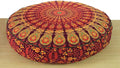 ICC Large Hippie Mandala Round Floor Pillow Cover Ottoman Pouf Cover Daybed Over sized Cotton Cushion Cover with Heavy Duty Zipper Seating Ottoman Poufs Dog-Pets Bed Red/ Yellow Peacock 35" Round
