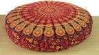 ICC Large Hippie Mandala Round Floor Pillow Cover Ottoman Pouf Cover Daybed Over sized Cotton Cushion Cover with Heavy Duty Zipper Seating Ottoman Poufs Dog-Pets Bed Red/ Yellow Peacock 35" Round