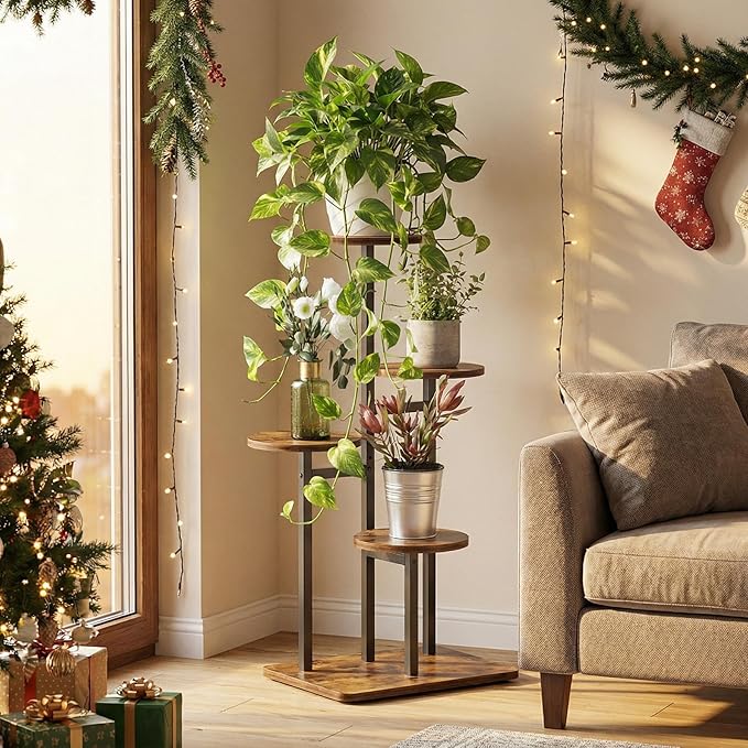 4 Tier Plant Stand Indoor, Tiered Plant Stands for Indoor Plants Multiple, Corner Flower Stand for Living Room, Multi-Layer Vintage Design Plant Shelf
