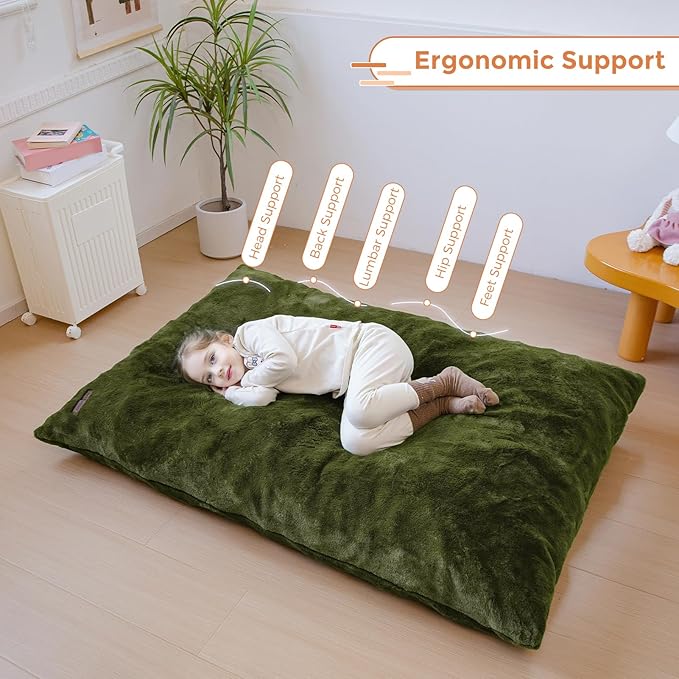 MAXYOYO 3 in 1 Kids Bean Bag Chair Bed, Child Floor Sofa for Gaming, Reading, Faux Fur Floor Mattress with High-Density Foam Filling for Living Room Bedroom
