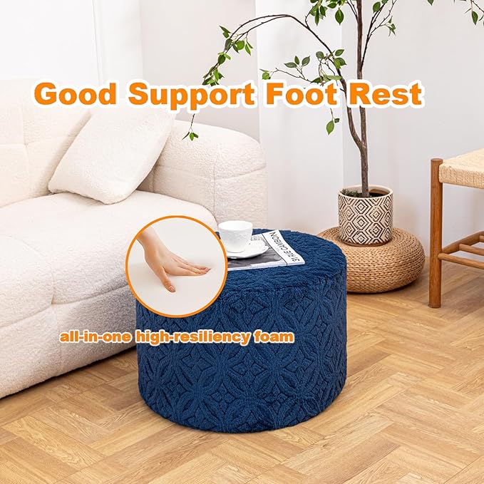 Plush Multi-Functional Ottoman Pouf – Ergonomic Ottoman Foot Rest with Space-Saving Design, Perfect Under Desks, Couches & Sofas (Navy Blue)