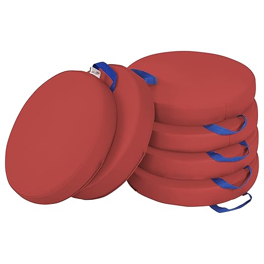 ECR4Kids SoftZone Floor Cushions, Round, Flexible Seating, Red, 6-Piece
