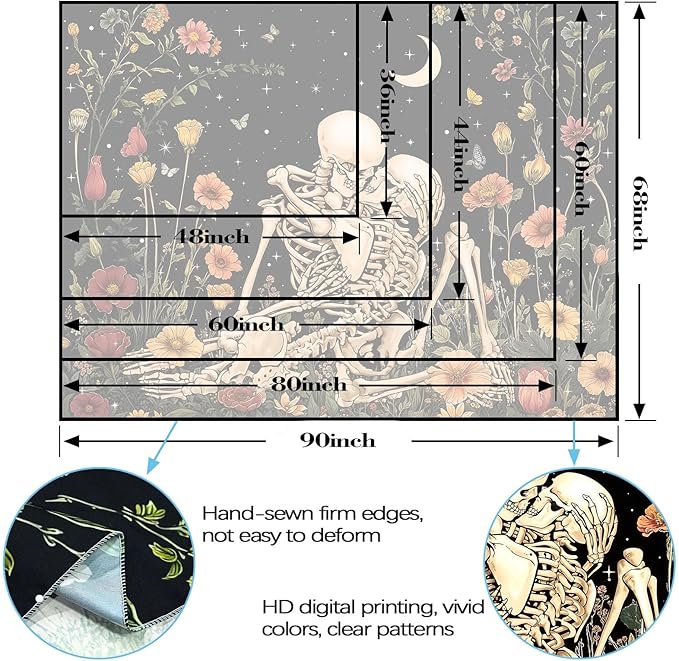 Accnicc Floral Skeleton Lovers Tapestry for Bedroom Gothic Skull Wall Tapestry Aesthetic Vintage Flower Plant Large Tapestries Wall Hanging for Living Room Dorm 80 x 60 Inch
