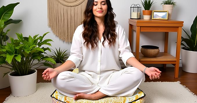 INDIAN CRAFT CASTLE 24" Yellow Ombre Mandala Barmeri Large Floor Pillow Cover Cushion Meditation Seating Ottoman Throw Cover Hippie Decorative Zipped Bohemian Pouf Ottoman Pom Pom Cases 24" Square
