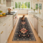 Area Rugs 2'x8' Runner Rug Non Slip Washable for Kitchen Hallway Bedroom Beside Laundry Room Bathroom Rug, Floor Carpet, Black Colorful Floral Dark Tan