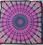 INDIAN CRAFT CASTLE 24" Pink Peacock Mandala Barmeri Large Floor Pillow Cover Cushion Meditation Seating Ottoman Throw Cover Hippie Decorative Zipped Bohemian Pouf Ottoman Pom Pom Cases 24" Square